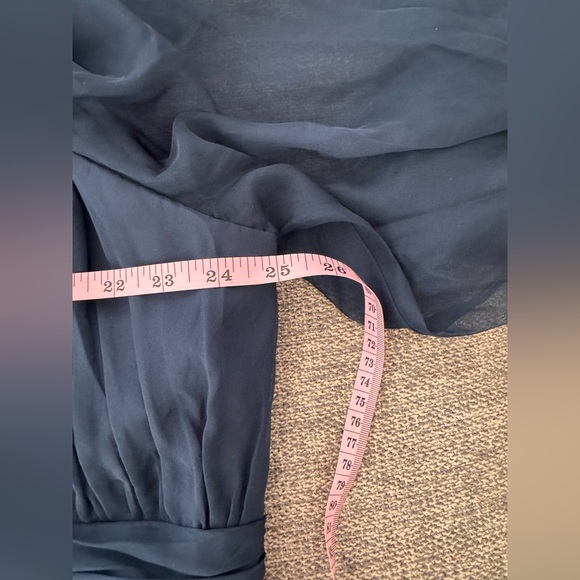 New MAC DUGGAL Navy High Neck Puff Sleeve Tiered A Line Gown 24W #68426 - Picture 7 of 9